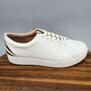 Fitflop Rally Shoes Women's 8.5 White Leather Lace Up Low Top Athletic Sneakers